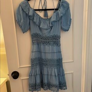 Free People Blue Ruffled Lace Mini Sundress